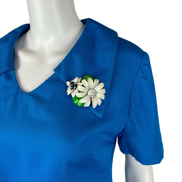 Vintage 60s Scooter Dress Women's Medium Mod Royal Blue V-Neck Dropped Waist - Picture 5 of 11